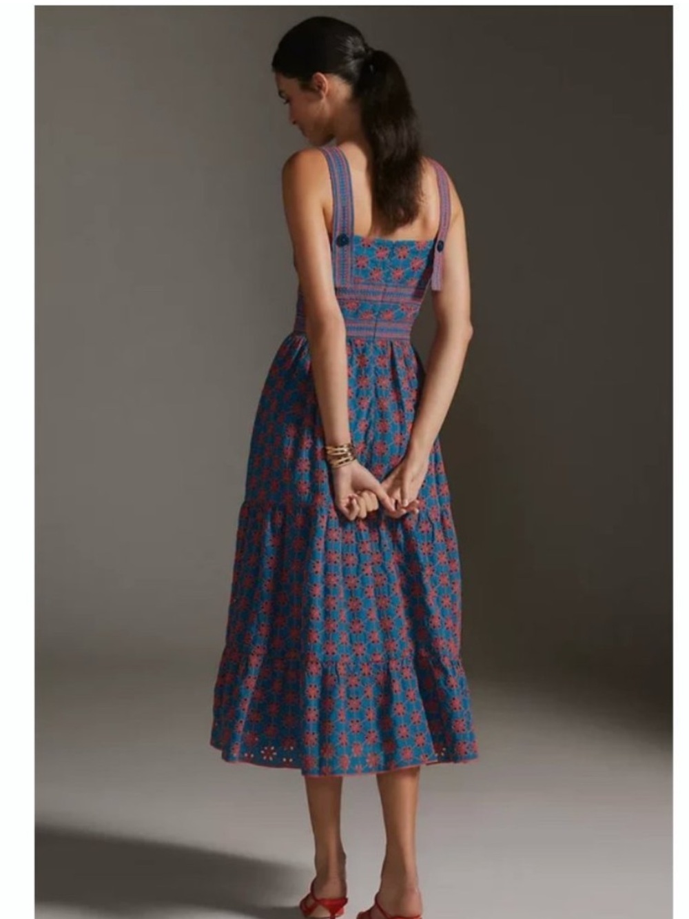 SHOSHANNA Amaya Tiered Eyelet Midi Dress - Picture 2 of 15